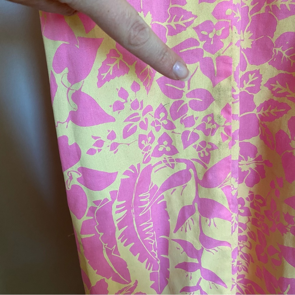 Vintage Ruth Clarage Large Floral Pink Print Mumu House Dress Boho Hand Printed - Picture 4 of 9